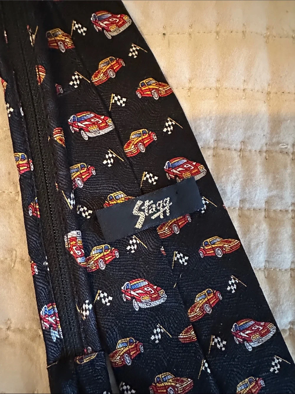 Boutique Boys Black Racecar Zipper Kids Tie with Red Race Car Pattern Like new!
